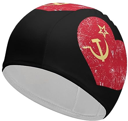 Gorro de baño de Moda con Bandera Retro de la Unión Soviética, para Mujeres y Hombres, Gorros de natación de Pelo Largo, Gorro de baño para Nadar