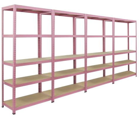 BERLINLODGE Mega Deal | 4x Scaffale da soggiorno PINK LADY | AxLxP 180x90x40cm| Portata per ripiano 175kg | 5 Ripiani | Rosa