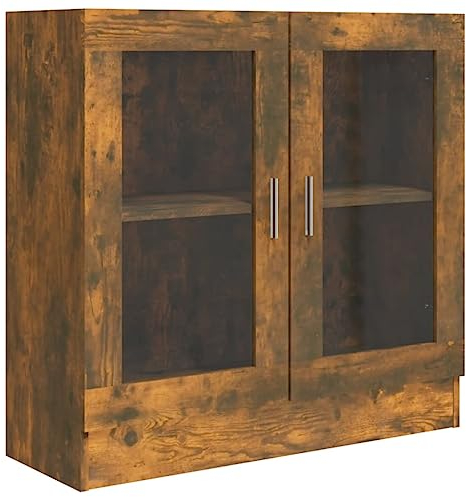 Bücherschrank mit Glastüren und Regalen, CD-Aufbewahrungseinheit, rustikales Sideboard für Wohnzimmer, Heimbüro, freistehender Organizer-Schrank