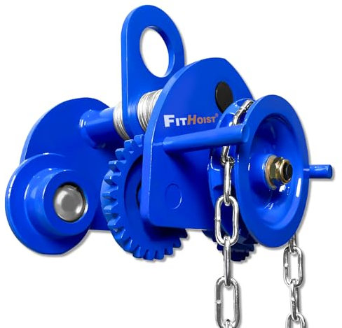FITHOIST Manual Chain Trolley 1 Ton, 2200LBS Capacity Adjustable Gantry Crane Trolley, Fits I-Beam Flange Width 3” to 5”, Heavy-Duty Hoist Trolley with Hand Pull Chain for Industrial and Warehouse