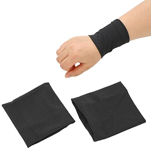 Ice Silk Wristband Sweat, Cooling Wristband 1 Pair Cooling Wristband Ice Silk Skin Friendly Elastic Unisex Breathable Sweat Absorbing Wristband, Cooling Wristbands for Athletic Exercise (Black)