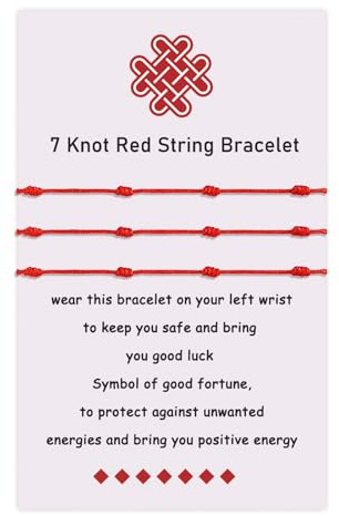 VU100 2/3 Rotes Armband Tibetisches Glücksarmband für Familie | 7 Knoten Rotes Armband Verstellbares Handgemachtes Glücksarmband Rotes Glücksarmband Geburtstag Geschenk Familie Paar Freunde
