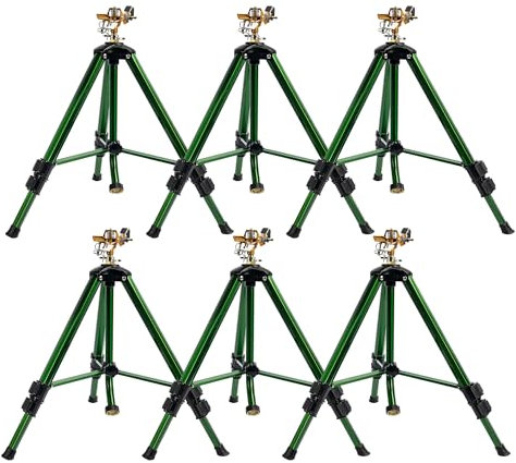 Hourleey Extra hohe Rasensprenger, robuste Stativ-Sprinkler mit Messing-Sprinklerkopf, 360 Grad große Flächenabdeckung, 3/4-Zoll-Anschlusssprinkler für Hof, Rasen, Garten, 6 Stück