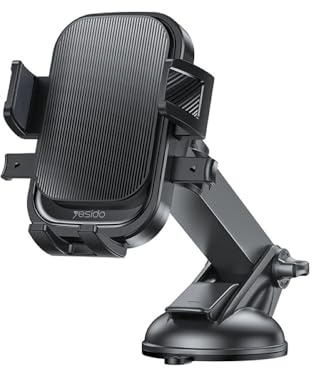 Universal Car Phone Holder with Adjustable Telescopic Arm, Strong Suction Cup, 360° Rotation, Secure Windshield and Dashboard Mount, Compatible with All Smartphones, Black