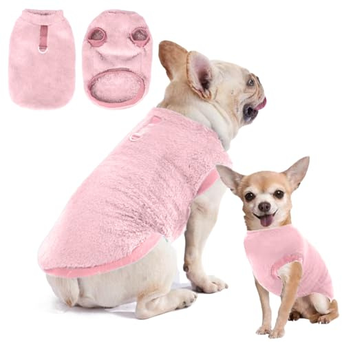 Pull-Over en Polaire pour Chien et Chat - Manteau d'Hiver avec Anneau en D pour Petite et Moyenne Taille - Vêtement pour Animaux de Compagnie (Rose, S)