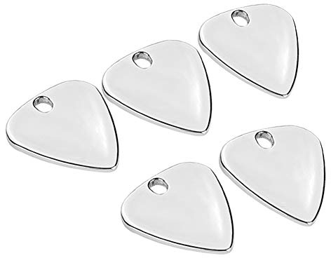 Oumefar 5 Stück Metall-Plektrum für Gitarre, 3 Cm Tropfen-Plektrum, Musikinstrumenten-Zubehör für E-Gitarre und Bass mit Einer Kette (Silber)
