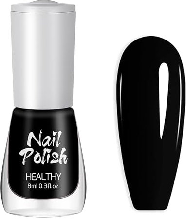 Schwarzer Nagellack, Glänzender Schnelltrocknender 8ML Langanhaltender Chip Resistant Nagellack Ohne UV Lampe Sparkly Nail Polish Maniküre für Frauen Home DIY Salon Nagelstudio (Schwarz)