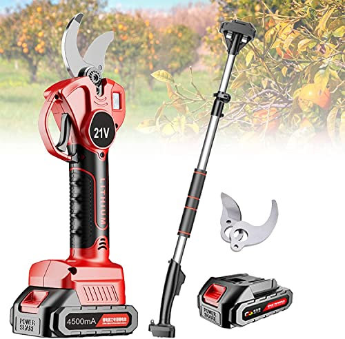 ZJHESXV Forbici da potatura Senza Fili con Asta di prolunga ad Alta Portata da 2,1 m, Forbici da potatura elettriche Professionali per frutteti, Diametro di Taglio Max 35 mm (2 batterie, 2 Lame)