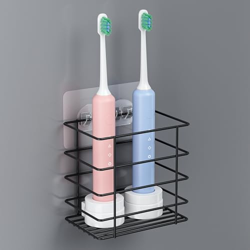 Oasiteege Portaspazzolino elettrico da parete, adesivo nero per spazzolino da denti, per bagno, ventosa, portaspazzolino da doccia, organizer per dentifricio, accessori per camper