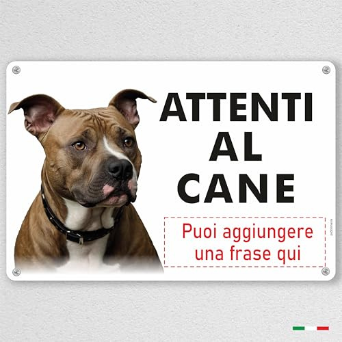 Pubblimania Amstaff Cartello Attenti al Cane Con Personalizzazione in alluminio Composito 3 mm (Amstaff personalizzato)