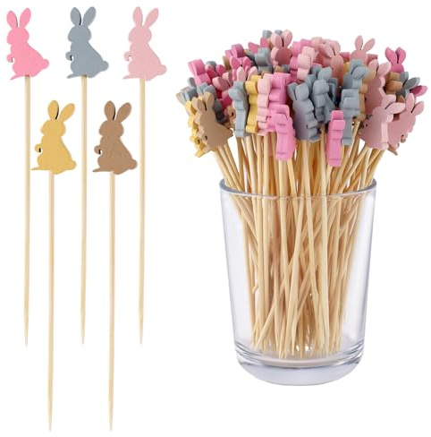 100uds Palillos Pascua, Lindos y Coloridos Palillos Conejo Pascua para Aperitivos Palitos Decorativos Largos para Brochetas Suministros para Fiestas Pascua para Comida Frutas y Postres