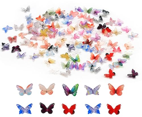 100 Stück Mini Harz Schmetterlinge Winzige Schmetterlinge zum Basteln Kleine Schmetterlinge Figuren für Mikro-Landschaftsbau Dekoration Garten Miniatur Puppenhaus Zubehör Nagel DIY (100 Stück)