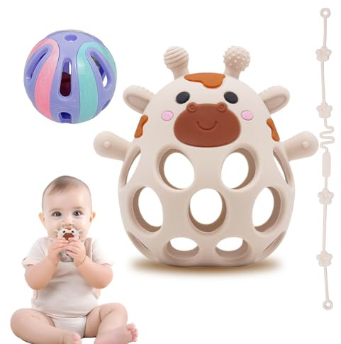 Teething Ring & Rattle for Babies - Sensory Toy from 0 Months, Teething Aid & Grasping Ball - Gift for Boys & Girls Chicken