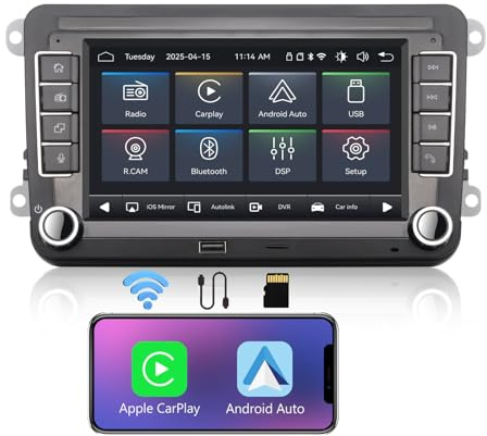Autoradio für VW Passat Caddy Tiguan Touran Golf 5 6 GTI T5 EOS Polo mit Wireless Carplay Android Auto TF Karte Touchscreen Bluetooth AMFM Radio