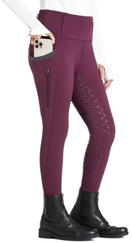FitsT4 Sports Kinder Reithose Mädchen Reitleggings Silikon Vollbesatz Hohe Taille Reiten Hosen mit 2 Seitlichen Reißverschluss Taschen und Gürtelschlaufen