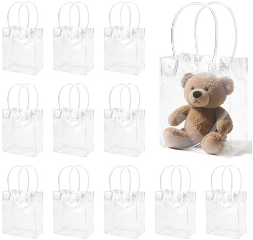 12 Stück Klare Geschenktüten mit Griffen,PVC Abschluss-Geschenktüten Transparent Mit Griffen,Clear Gift Bags With Handles,Transparent Gift Bags,For Shopping,Wedding,Birthday,Party,13×15×7cm