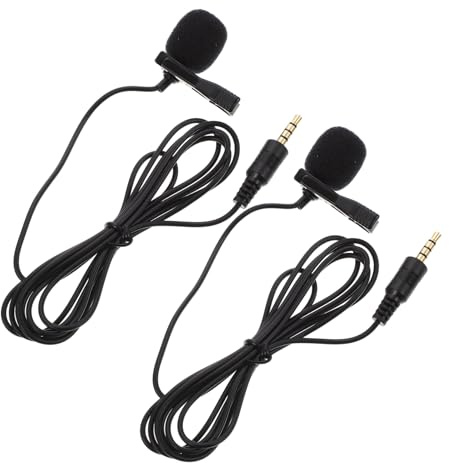 SWOOMEY 2pcs Portable Clip on Microphones with 3.5mm 4-pole Plug for Laptop and Phones, Aps and Copper Material, Small Size and Light Weight, for Interviews and Live Broadcasts