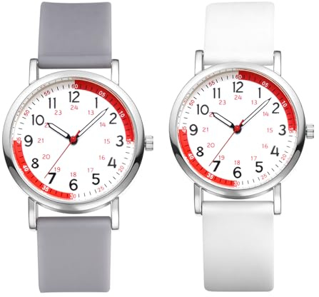 JewelryWe Damenuhr Silikon Uhr mit Pulsberechnung Damen Analog Quarz Armbanduhr Silikonarmband Pulsuhr Krankenschwester Uhr mit Pulsmesser und 12/24 Stunden Großen Zahlen Zifferblatt