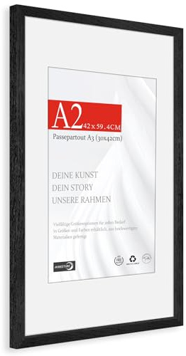 HIMEETIME® 1x Bilderrahmen für DIN A2 42 x 59,4 cm Schwarz Natur Holz Eiche Dünner Rahmen | Posterrahmen Groß Collage | Picture Frame 42 x 59,4cm,Nur zur Wandmontage