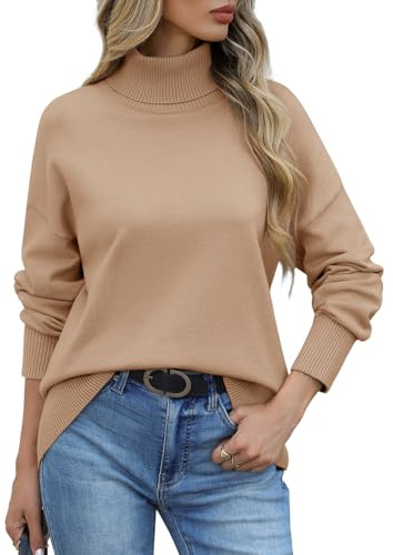 PASUDA Jersey Mujer Invierno Cuello Alto Suéter de Punto Elegante Manga Larga Jerseys Casual Cálido Pullover Otoño Basico Sólido Tops Cuello Vuelto Sueter