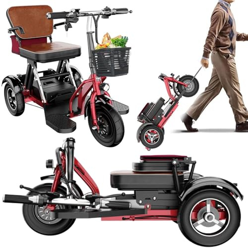 Mobilitätsroller Faltbarer leichter 3-Rad-Mobilitätsroller Mit Sitz und Korb zum Abholen und Absetzen von Kindern verfü Seniorenmobil Für Menschen mit eingeschränkter Mobilität (B)