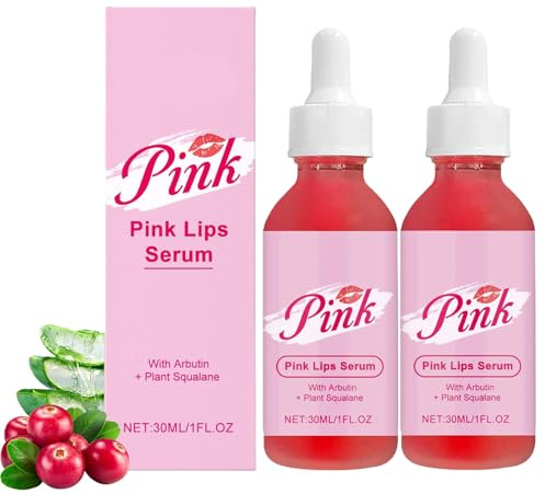 Pink Lip Serum for Dry and Dark Lips, Lip Lightener for Smokers and Non-Smokers, Conditioning LipSerum Moisturizer Help Fade Lips Discoloration with Alpha Arbutin & Aloe Vera 2PCS