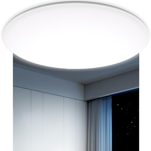 Swoieltr LED Flush Ceiling Light, 2800LM 24W 6500K UFO Design Bathroom Light IP54 Waterproof Ultra Thin for Bedroom Living Room Indoor Home Lighting, Ø30cm Cold