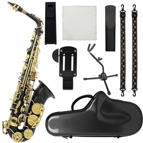 Saxophonsets Schwarzes Und Goldenes Altsaxophon Aus Messing In Es-Dur Mit Tragegurt Instrumentenzubehör(3)