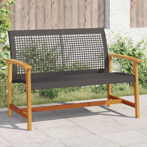 LoogCape Gartenbank Schwarz 112 cm, Poly Rattan und Akazienholz, UV-beständig, robuste Outdoor Sitzbank für Terrasse und Balkon, 2-Sitzer