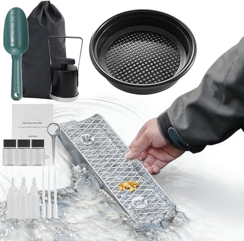 Gold Panning Kit – Scatola pieghevole in lega di alluminio, strumenti di prospezione muschio minatore, kit di prospezione oro con picconi, attrezzatura mineraria su piccola per avventure