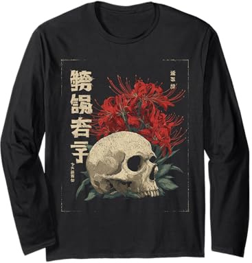Otaku Anime Japonais Squelette Fleur lys araignée Rouge Manche Longue