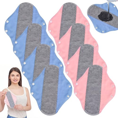 8 Pcs Reusable Sanitary Pads, Soft Breathable Graphene Reusable Incontinence Pads for Women, Leak-Proof Waterproof & Washable for Most Women