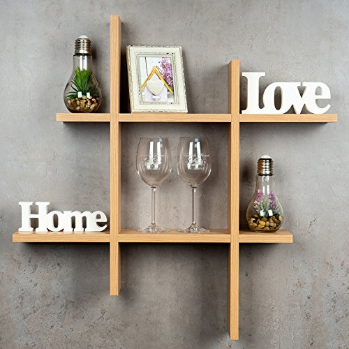 levandeo Hashtag Regal 75x75cm Wandregal Holz Kernbuche-Optik Bücherregal Hängeregal Ablage Steckregal