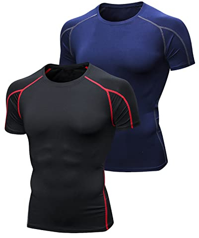 Niksa 2 Piezas Camisetas de Fitness Compresión Ropa Deportiva Manga Corta Hombre para Correr, Ejercicio,Gimnasio