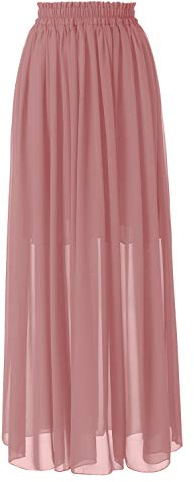 Topdress Women's Chiffon Skirts Elastic High Waist Tea Length A-line Ruffle Beach Skirts Blush Pink 3XL