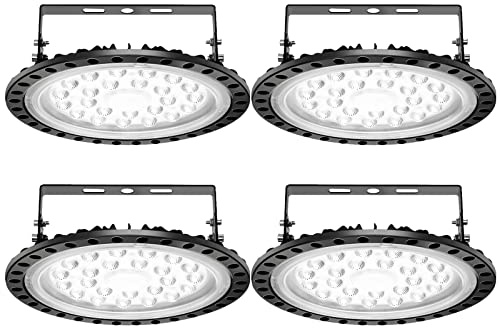 4 Pack 100W UFO LED Hallenleuchte, Papasbox LED Hallenleuchte Industrial Kronleuchter Hallenstrahler Hallenbeleuchtung Werkstattbeleuchtung, Kaltweiß 6000-6500K, Abstrahlwinkel 120°