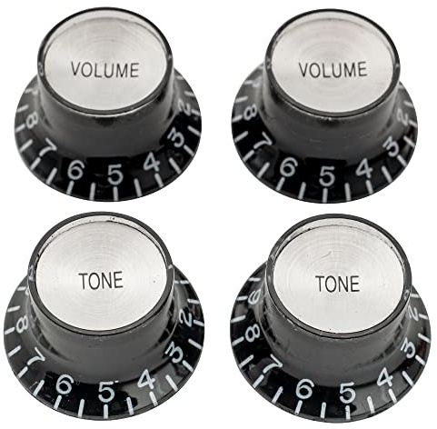Musiclily Pro Linkshänder Imperial Zoll Größe 2 Volume 2 Tone Potiknopfe Top Hat Reflector Knobs Set für USA Les Paul SG E-Gitarre, Schwarz mit Silber Top