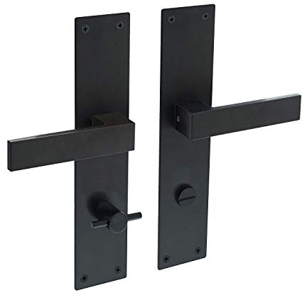 Langschildgarnitur Renovierungsbeschlag Renovierungsschild Schwarz Matt 55x250mm Türdrücker Türbeschlag aus Edelstahl (WC DIN Norm)