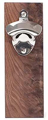 Décapsuleur magnétique en bois - Support mural en acier inoxydable - Multifonction - Solide et durable - Marron
