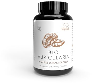 Pilze Wohlrab - Auricularia Kapseln Extrakt BIO - 350 mg Mu Err Pilze Extrakt je Kapsel - Vitalpilze Extrakt - mit Vitamin C - 1 Dose (60 Stück)