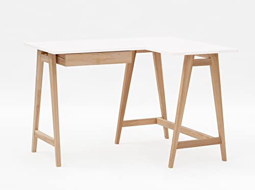 Eckschreibtisch Luka Tisch Mit L-Form Winkelschreibtisch Schreibtisch Bürotisch Ecktisch Arbeitstisch Studie Tisch Computertisch - 115 cm + 85 cm - Rechte Seite - Massivholz Esche - Weiss