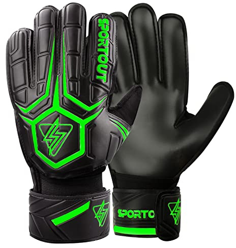 Sportout Torwarthandschuhe mit Fingersave, Fußballhandschuhe, Torwarthandschuhe Herren, 4mm Latex, für Kinder, Erwachsene und Jugendliche (Schwarz-Grün, 6)