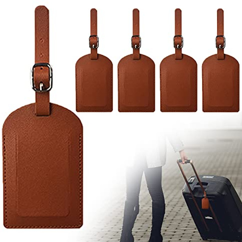 ZoeTekway Pack de 4 etiquetas para equipaje de piel sintética con placa para nombre, etiquetas para direcciones, para maletas, viajes, negocios (marrón)