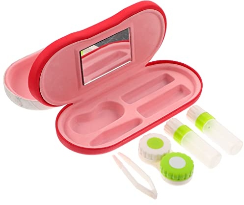 Healifty Kontaktlinsenbehälter Und Brillenetui - 2 in 1 Doppelseitiger Augenkontaktbehälter mit Integriertem Spiegel Pinzette Und Kontaktlösungsflasche - Tragbare Brillenetui Doppelseitig