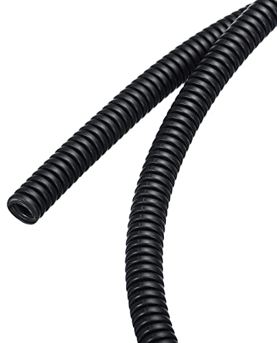 Rebower Corrugated Conduit Heat Resistant Split Wire Flexible Cover, for [Office Cord Protector, Electrical Cable] - 25/64 Inch x 1/4 Inch x 6.6 Feet Black