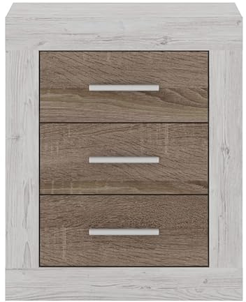 Homely | Mesilla de Noche con 3 cajones Coimbra | Tablero de partículas melaminizado | Colores: Pina/Trufle, 50x60x34,6 cm | Diseño Moderno para Dormitorio