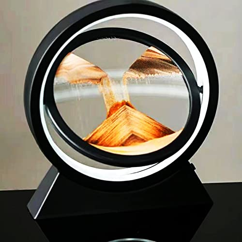 Yevheniy Sandbilder zum Drehen Mit LED Licht, 360° Drehende Sanduhr Tiefsee Sandscape Fließende Sand Lichter, Quicksand Lampe, 3D Moving Sand Kunst Bild Flüssige Bewegung Runde Glas Nachtlicht(Gold)