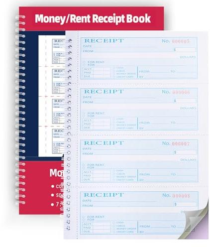 Money Rent Receipt Book,7.9x11.22 Inches 3 Part Carbonless,Receipt Book with Carbon Copies,Cash Receipt Book,100 Sets per Book