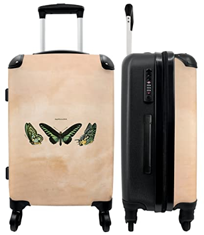 NoBoringSuitcases.com® Koffer groß Trolley Rollkoffer Reisekoffer mit 4 Rollen Fotokoffer - Schmetterling - Grün - Vintage - Illustration - Kunst - 67x43x25cm - 90 Liter