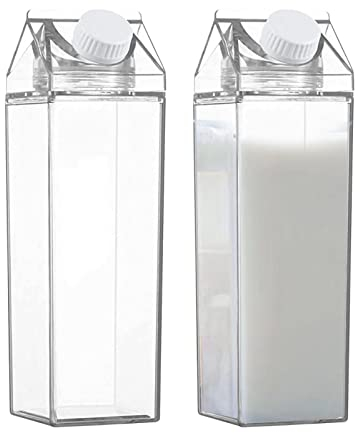 Supatmul 2 Pièces Bouteille d'eau en Lait Transparent, 500ml Bouteille Lait Carrée Claire en Plastique Réutilisable, Bouteille Jus d'eau, Bouteille Thé Glacé, pour Fitness,Camping,Sport